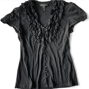 Vintage INC Womens Black Polka Dot Blouse Ruffled Collar Office Siren Large